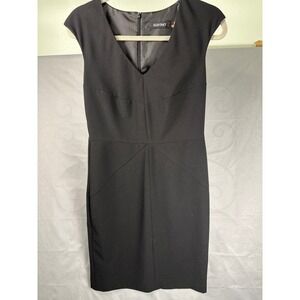 Ellen Tracy Black Cap Sleeve Sheath Dress V Neck Business Professional Size 8